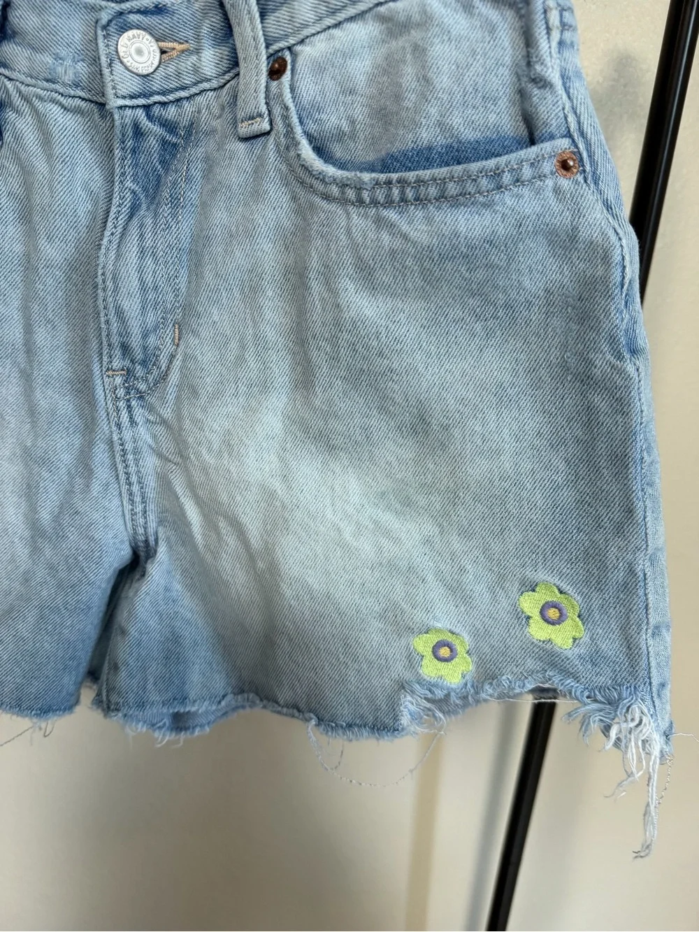 Old Navy Light Blue Denim Cutoff Shorts with Small Floral Embroidery